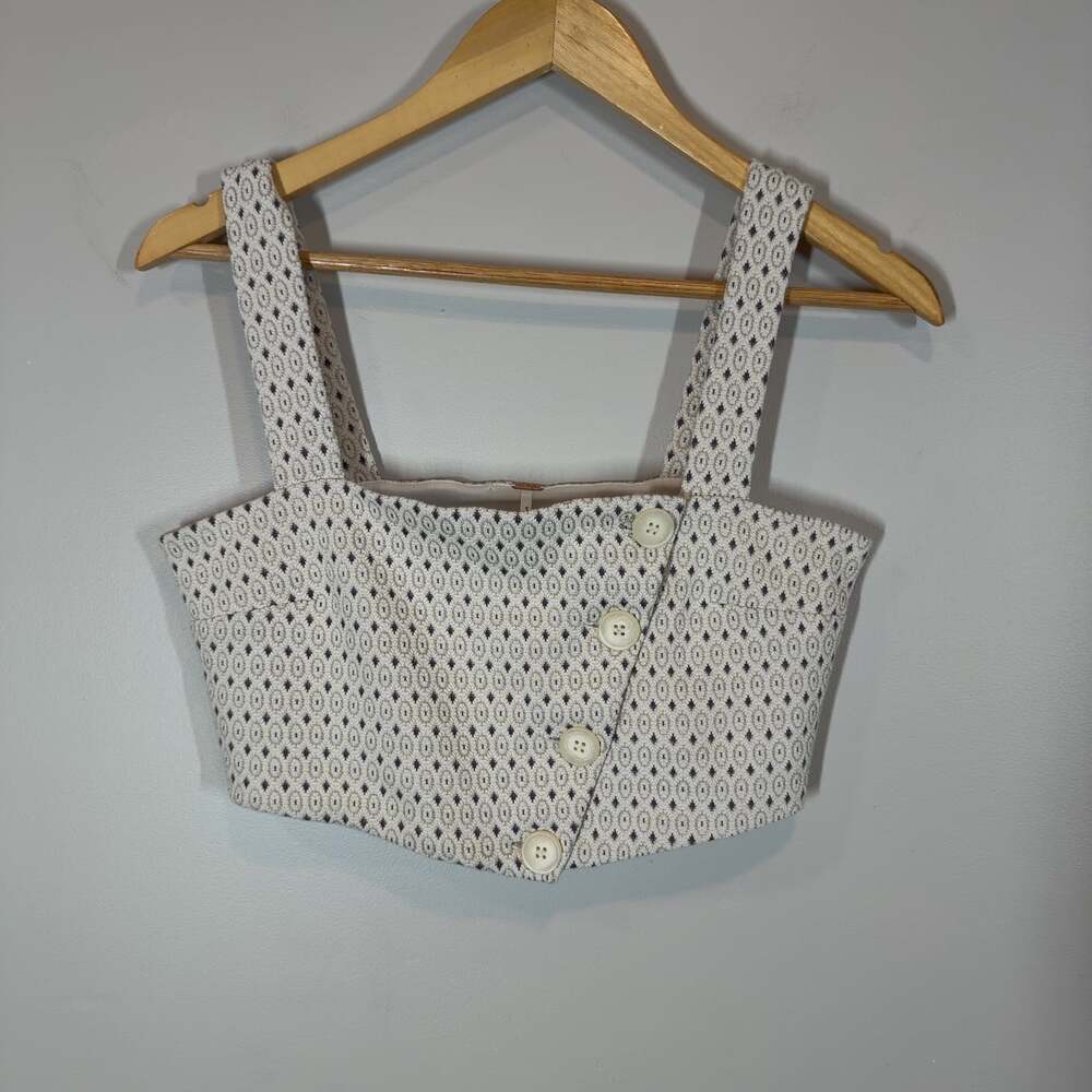 Free People Asymmetric Button Crop Top Textured Diamond Knit Small Size S Boho